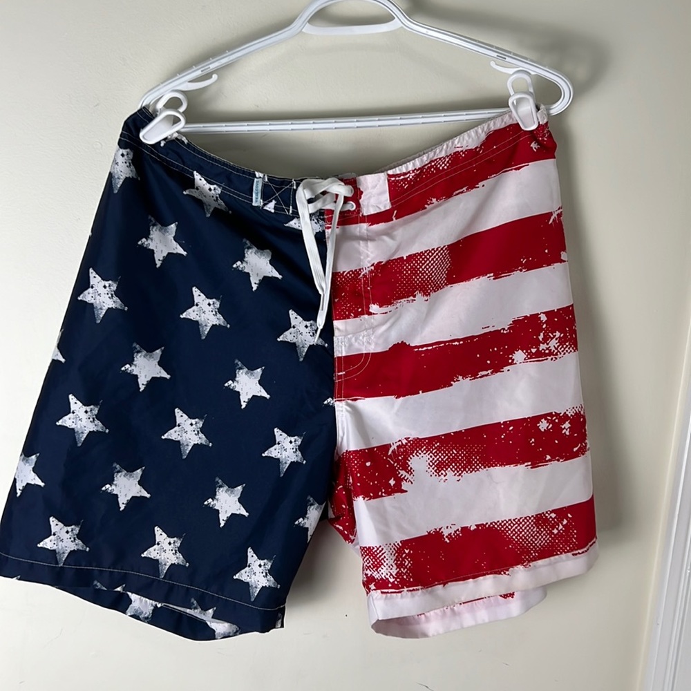 Teal Cove Flag Print Swim Trunks Size XL